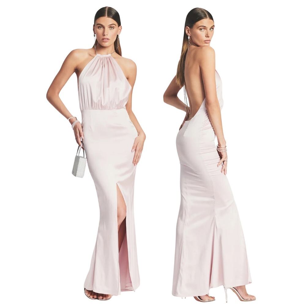 Retrofete Emilia Gown Maxi Dress Halter Neck Rhinestone Formal Party Gala Prom S